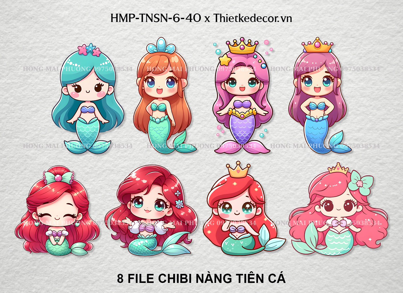 Set 8 file chibi nàng tiên cá dễ thương